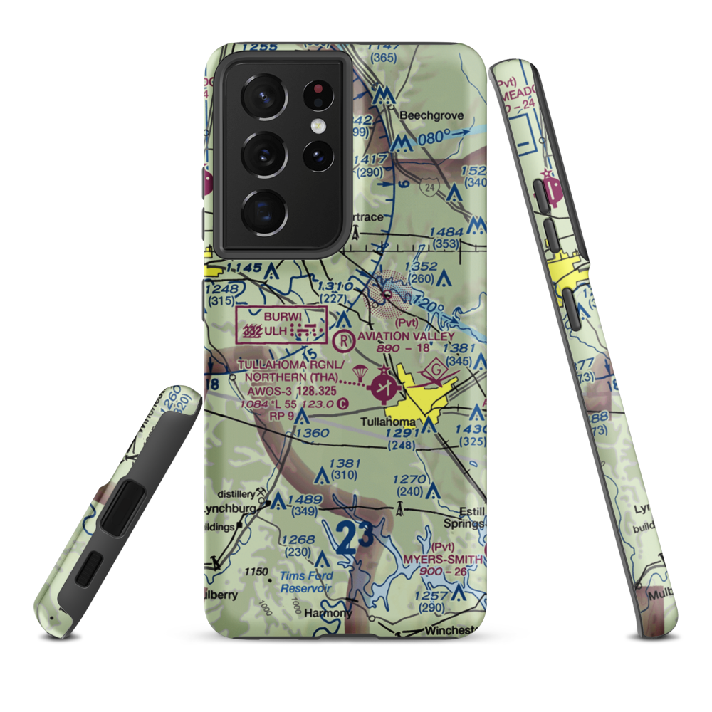 The Aviation Valley Airport (6TN4) VFR Sectional Samsung Phone Case Samsung Galaxy S21 Ultra model shown