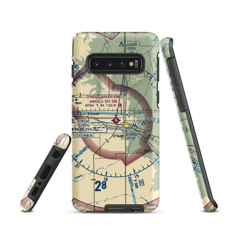 The O'Neill Municipal John L Baker Field (ONL) VFR Sectional Samsung Phone Case Samsung Galaxy S10 model shown