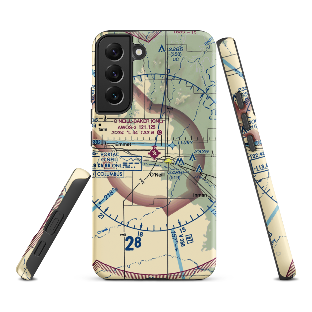 The O'Neill Municipal John L Baker Field (ONL) VFR Sectional Samsung Phone Case Samsung Galaxy S22 Plus model shown