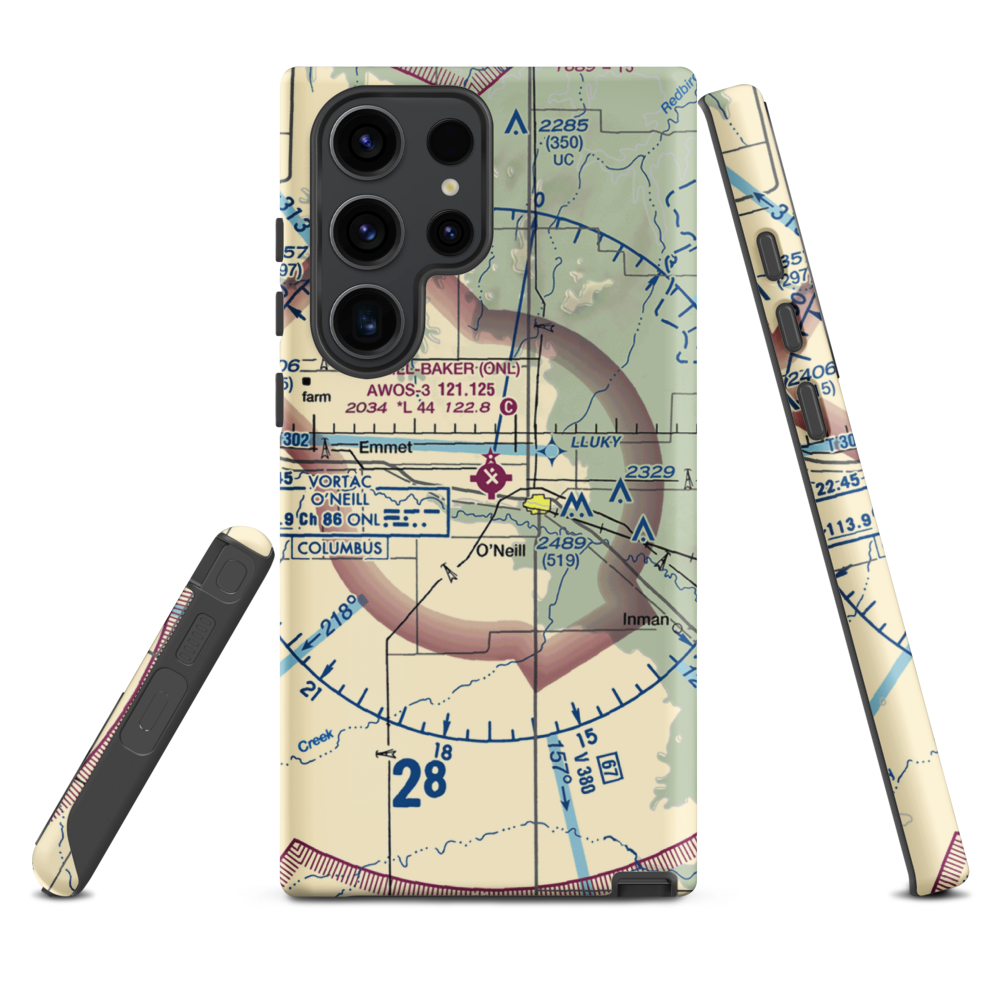 The O'Neill Municipal John L Baker Field (ONL) VFR Sectional Samsung Phone Case Samsung Galaxy S23 Ultra model shown