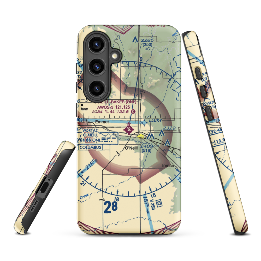 The O'Neill Municipal John L Baker Field (ONL) VFR Sectional Samsung Phone Case Samsung Galaxy S24 Plus model shown