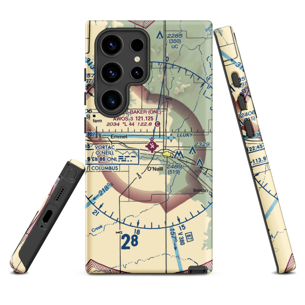 The O'Neill Municipal John L Baker Field (ONL) VFR Sectional Samsung Phone Case Samsung Galaxy S24 Ultra model shown