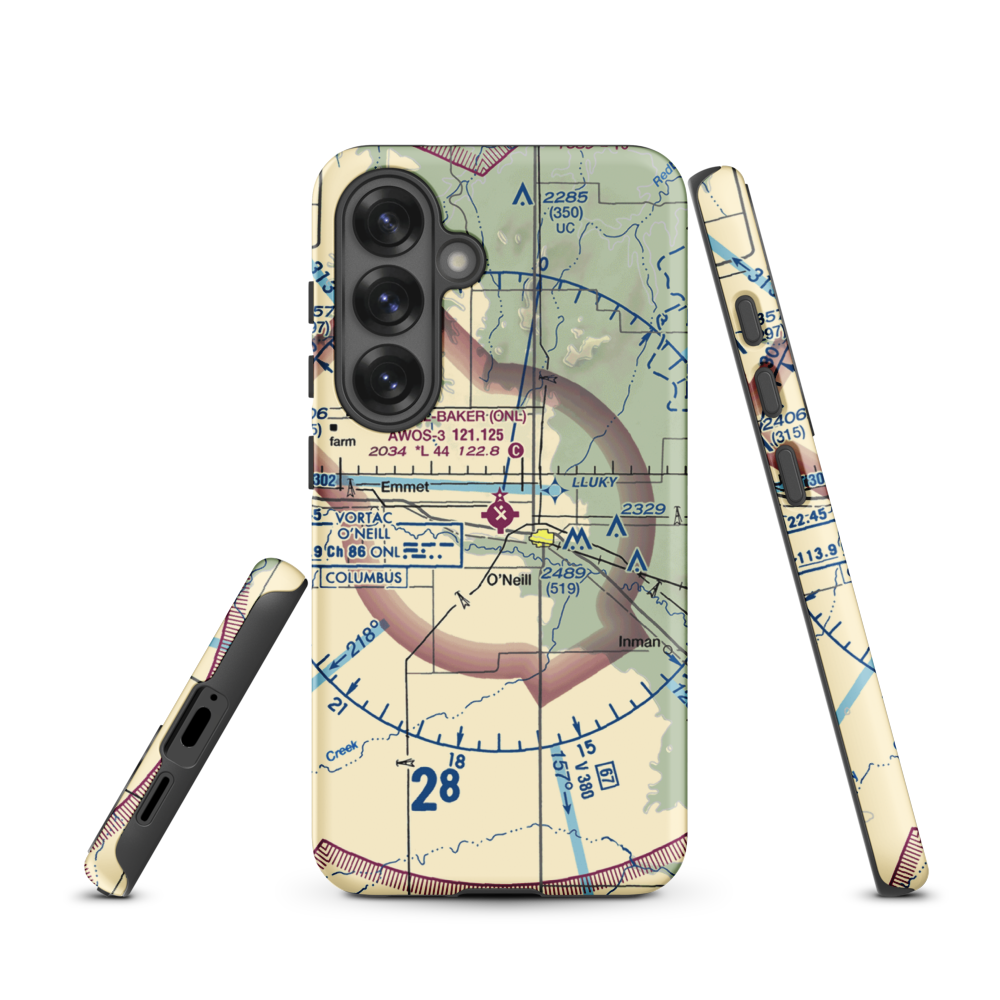 The O'Neill Municipal John L Baker Field (ONL) VFR Sectional Samsung Phone Case Samsung Galaxy S25 model shown