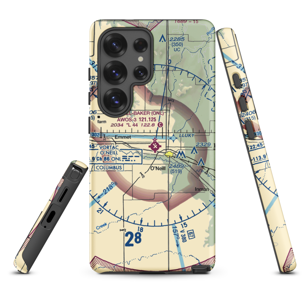 The O'Neill Municipal John L Baker Field (ONL) VFR Sectional Samsung Phone Case Samsung Galaxy S25 Ultra model shown