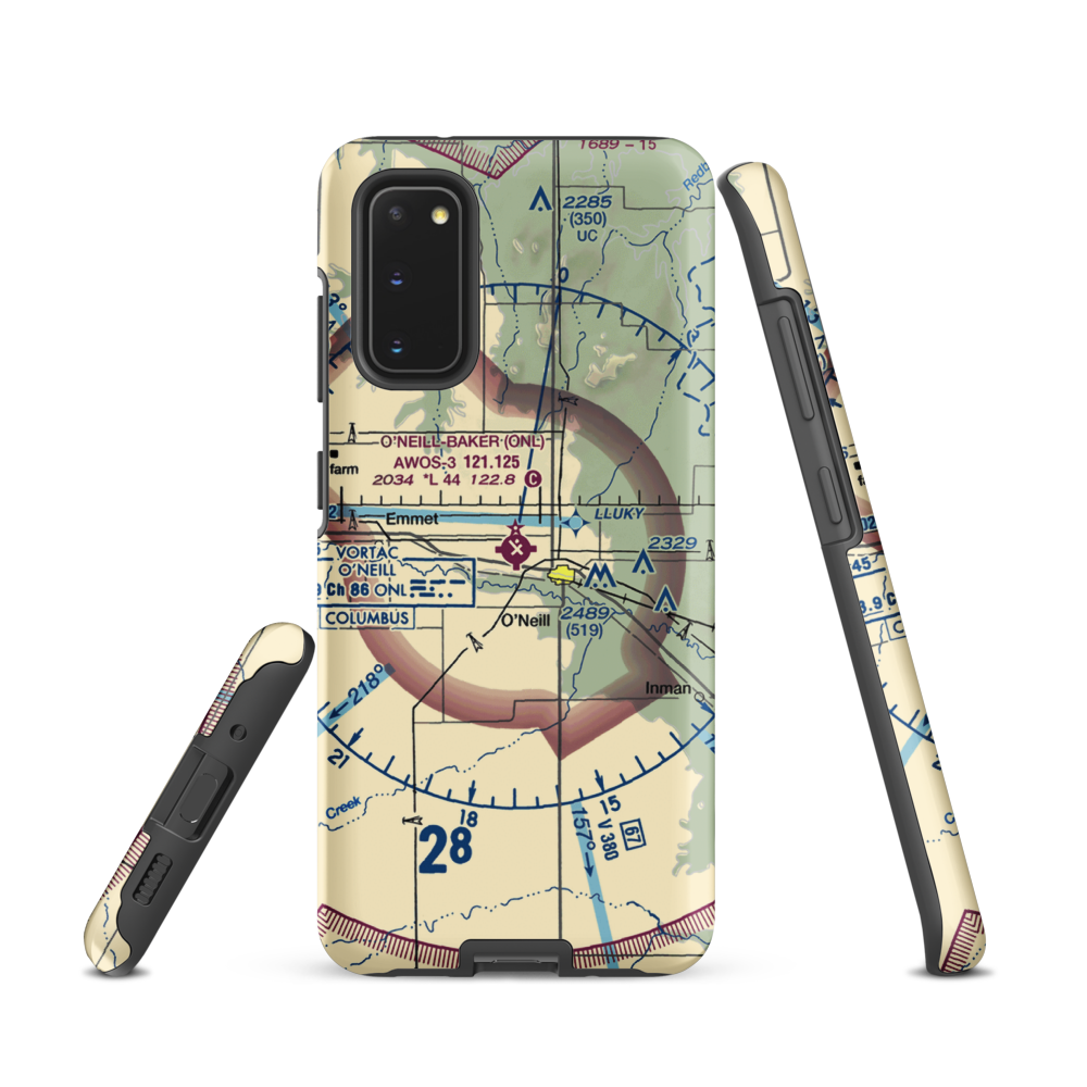 The O'Neill Municipal John L Baker Field (ONL) VFR Sectional Samsung Phone Case Samsung Galaxy S20 model shown