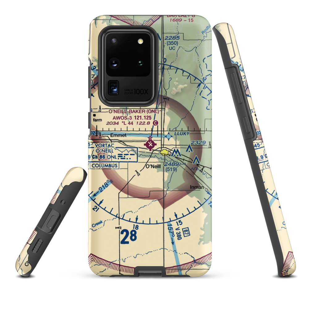 The O'Neill Municipal John L Baker Field (ONL) VFR Sectional Samsung Phone Case Samsung Galaxy S20 Ultra model shown