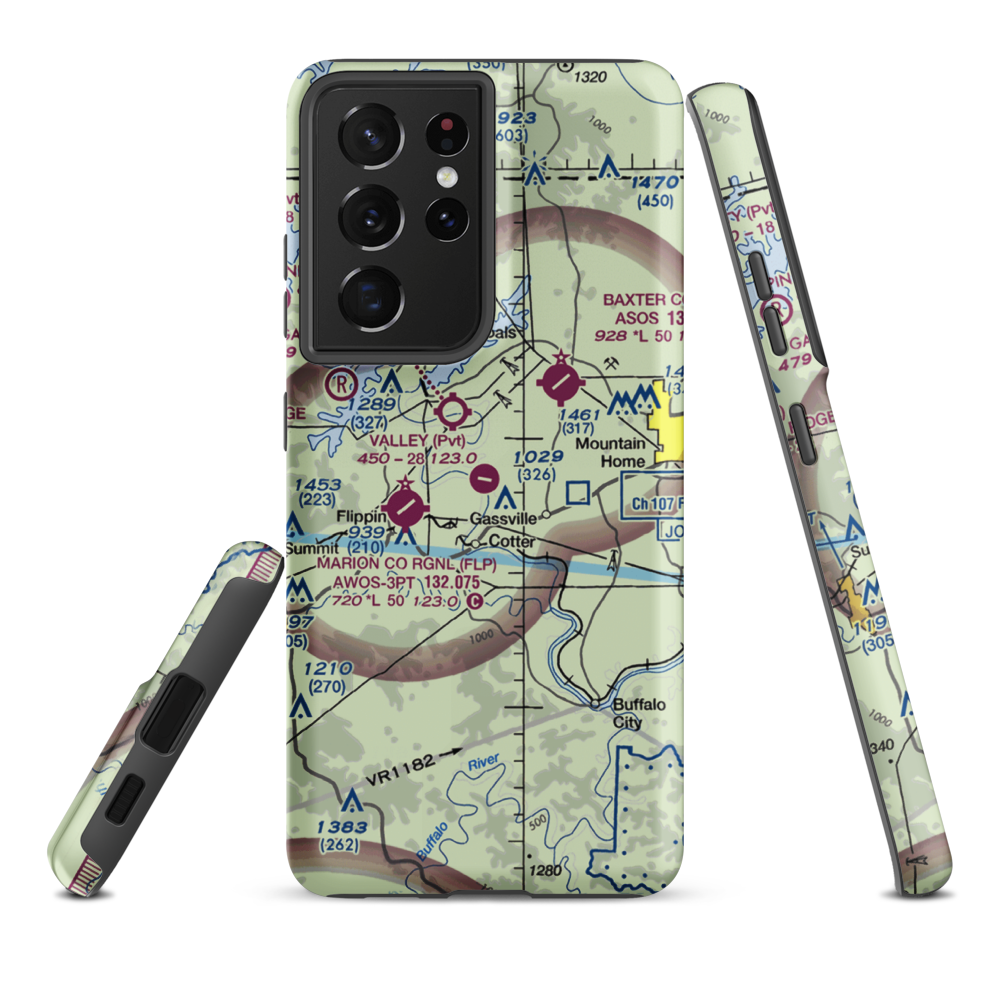 The Valley Airport (61AR) VFR Sectional Samsung Phone Case Samsung Galaxy S21 Plus model shown