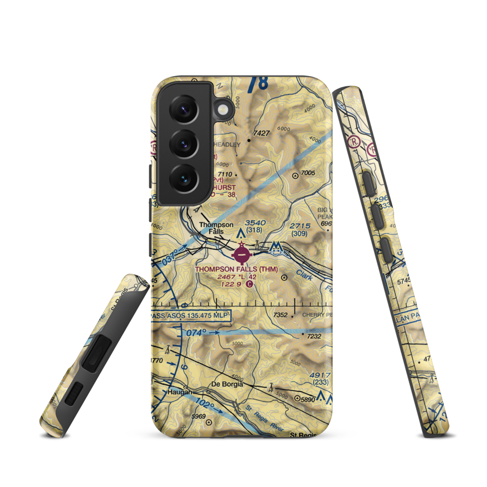 Thompson Falls Airport (THM) VFR Sectional Samsung Phone Case Samsung Galaxy S22 model shown