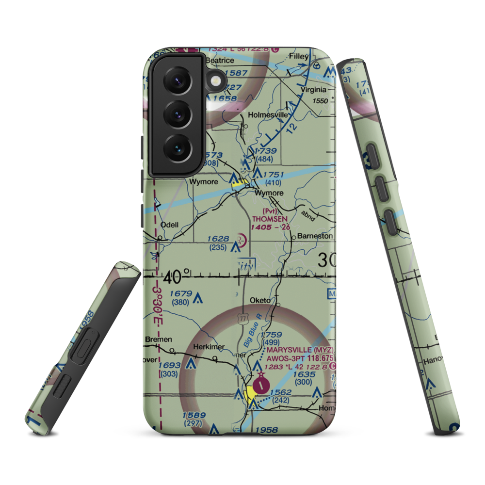 Thomsen Airport (NE92) VFR Sectional Samsung Phone Case Samsung Galaxy S22 Plus model shown