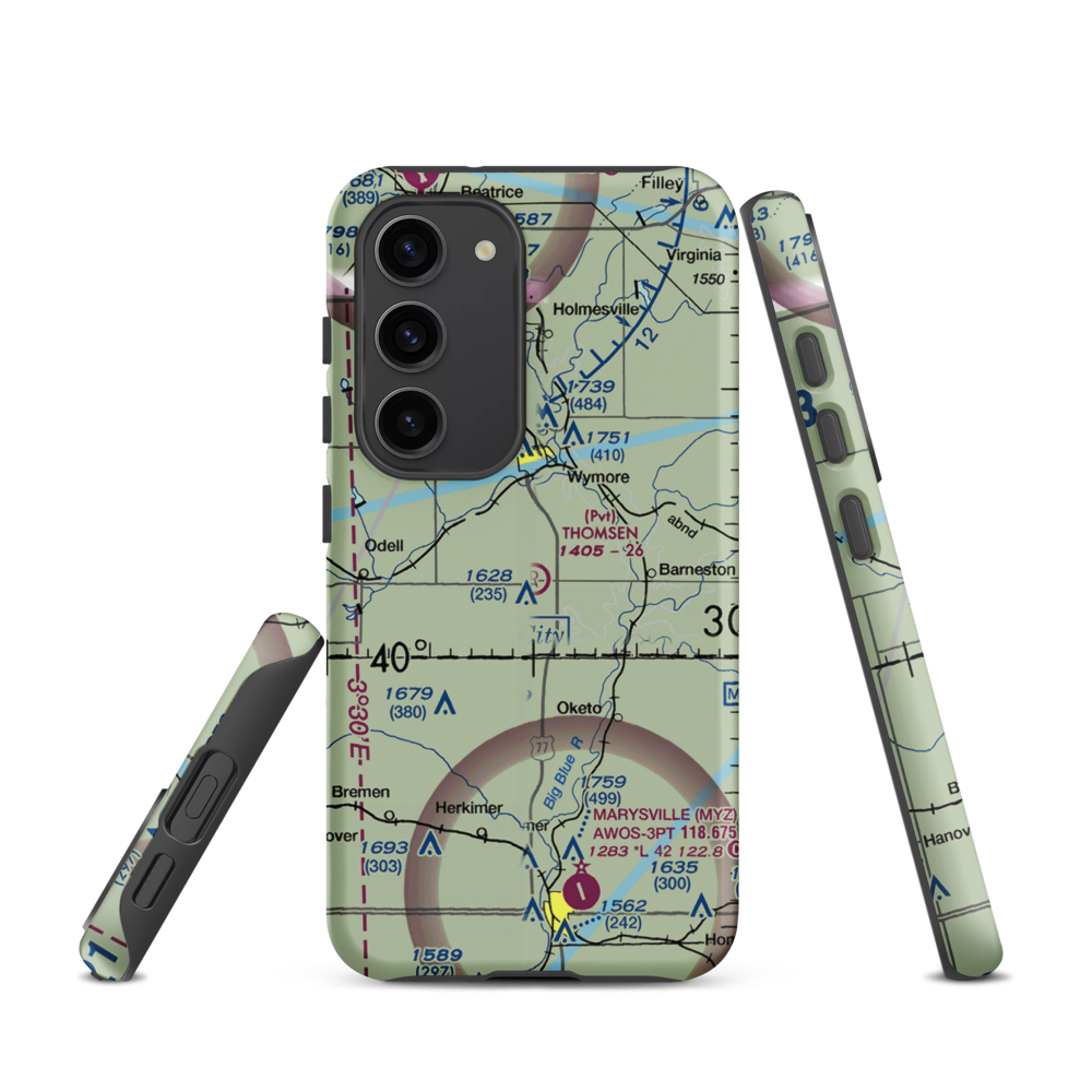 Thomsen Airport (NE92) VFR Sectional Samsung Phone Case Samsung Galaxy S23 model shown