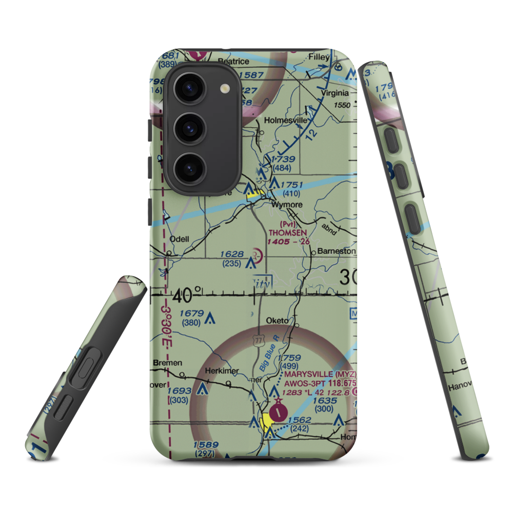 Thomsen Airport (NE92) VFR Sectional Samsung Phone Case Samsung Galaxy S23 Plus model shown