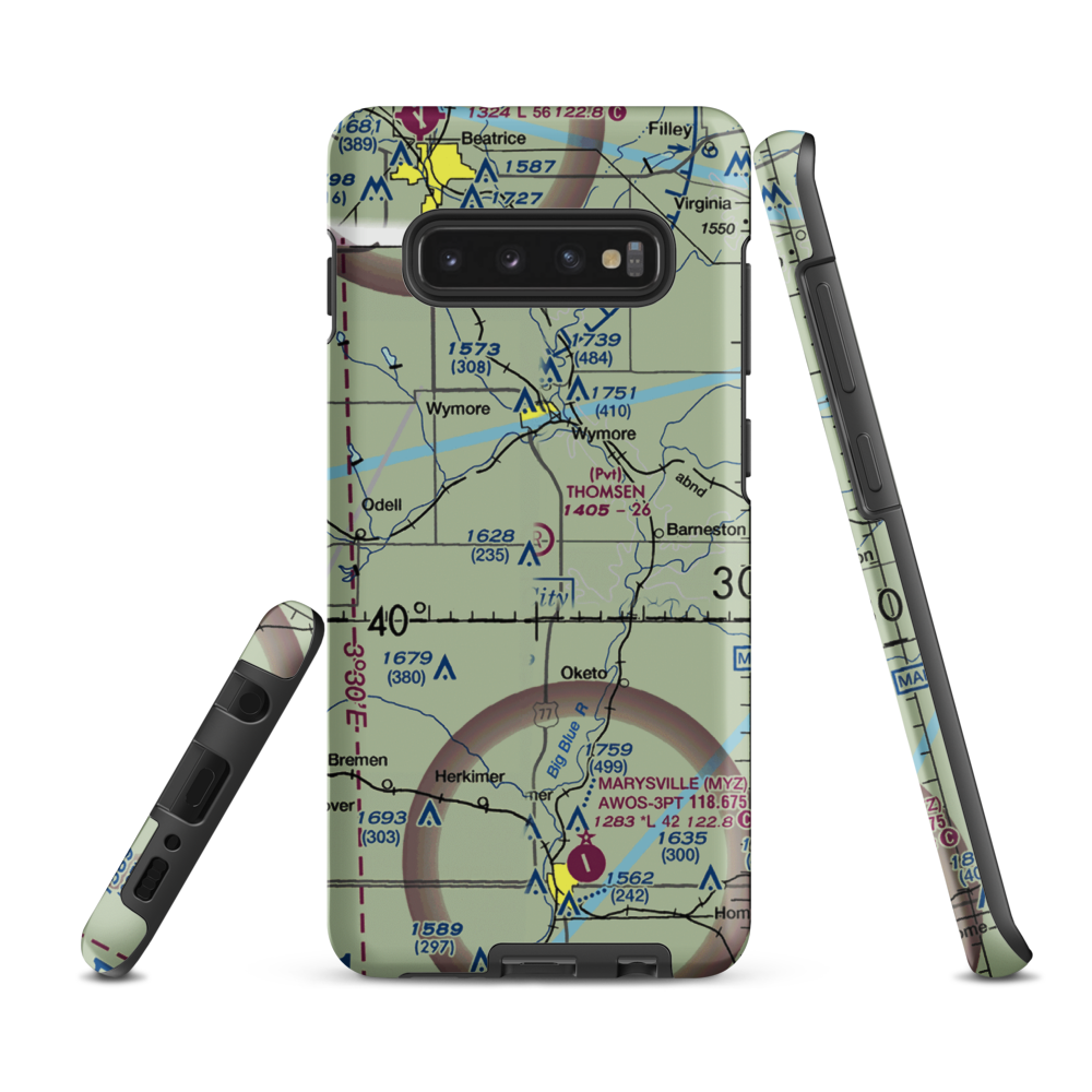 Thomsen Airport (NE92) VFR Sectional Samsung Phone Case Samsung Galaxy S10 Plus model shown
