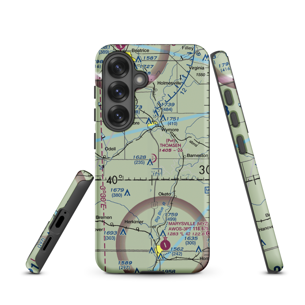 Thomsen Airport (NE92) VFR Sectional Samsung Phone Case Samsung Galaxy S25 model shown