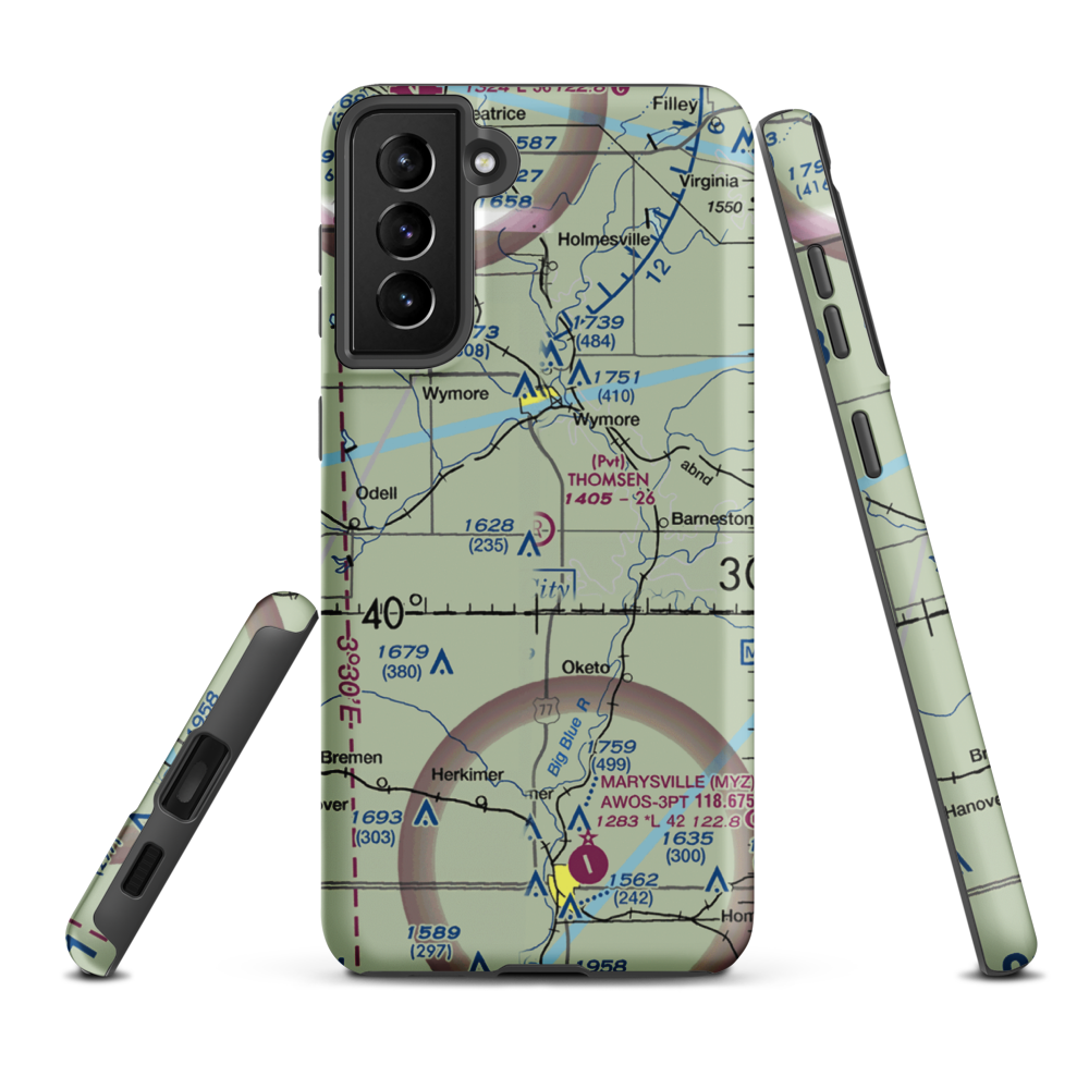 Thomsen Airport (NE92) VFR Sectional Samsung Phone Case Samsung Galaxy S21 Plus model shown