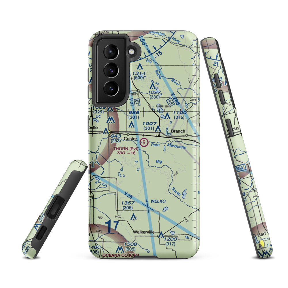 Thorn Airport (MI19) VFR Sectional Samsung Phone Case Samsung Galaxy S21 FE model shown