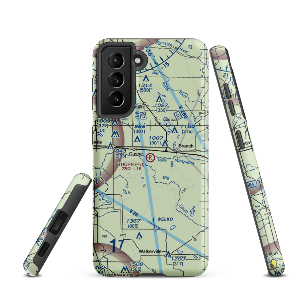 Thorn Airport (MI19) VFR Sectional Samsung Phone Case Samsung Galaxy S21 model shown