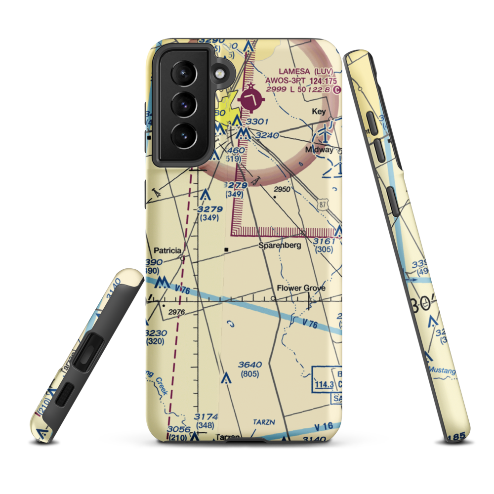 Thorp Airport (9TE3) VFR Sectional Samsung Phone Case Samsung Galaxy S21 Plus model shown