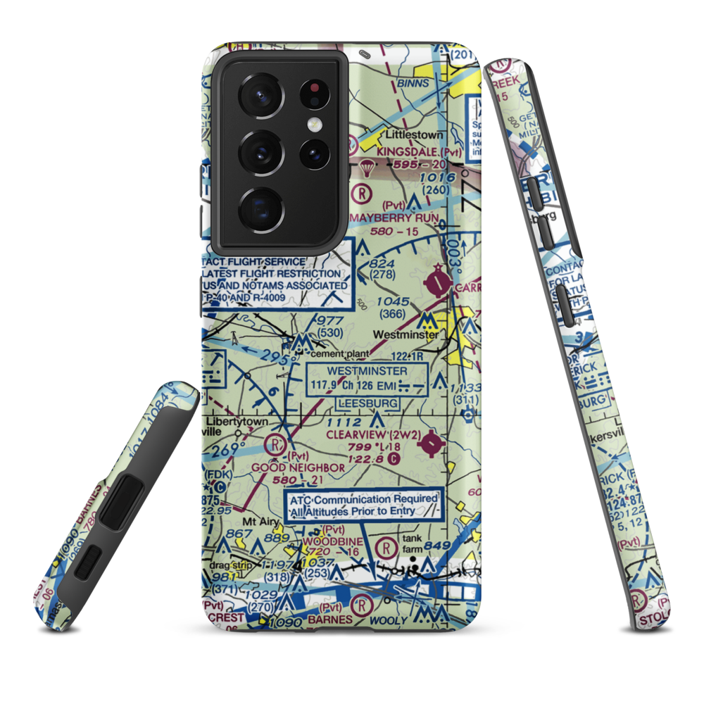 Three J Airport (MD56) VFR Sectional Samsung Phone Case Samsung Galaxy S21 Ultra model shown