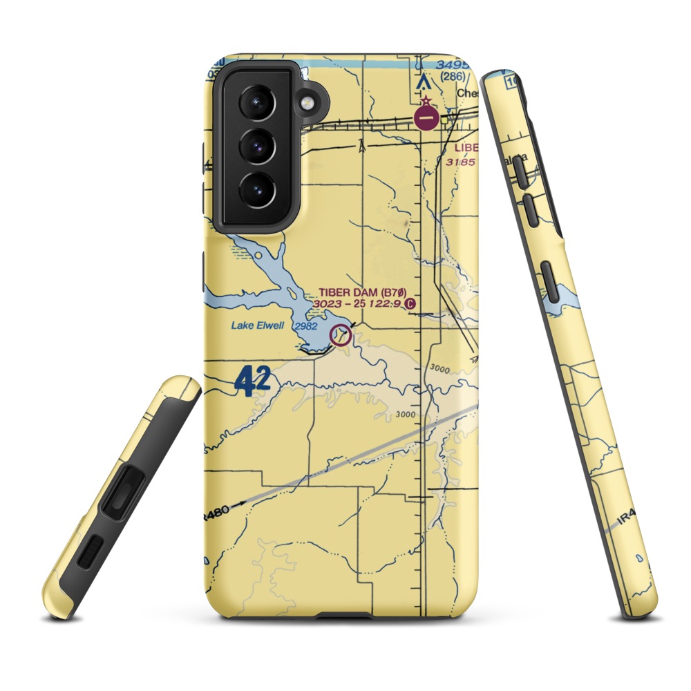 Tiber Dam Airport (B70) VFR Sectional Samsung Phone Case Samsung Galaxy S21 Plus model shown