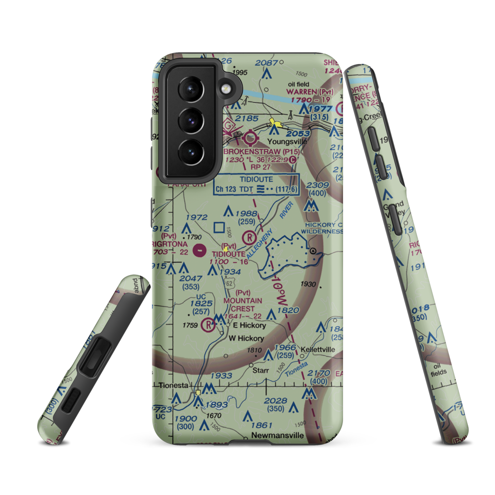 Tidioute Airport (PS61) VFR Sectional Samsung Phone Case Samsung Galaxy S21 FE model shown