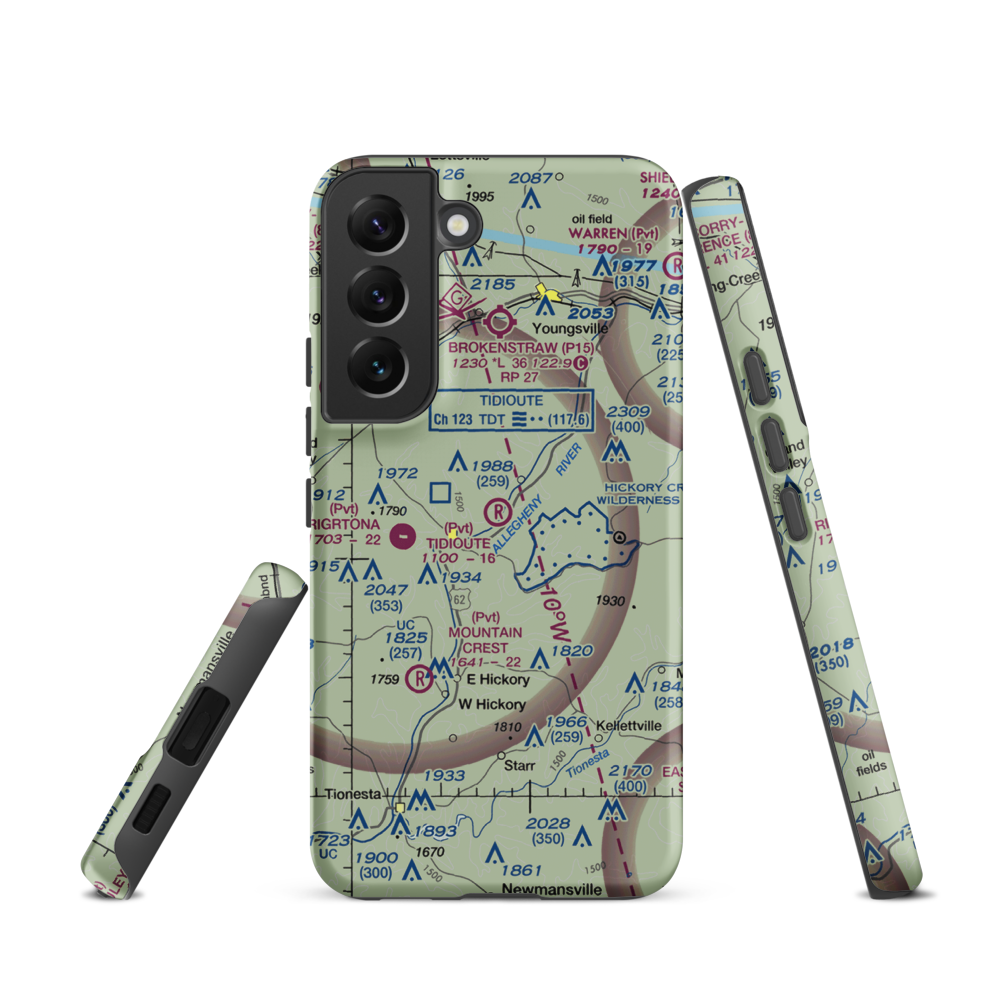 Tidioute Airport (PS61) VFR Sectional Samsung Phone Case Samsung Galaxy S22 model shown