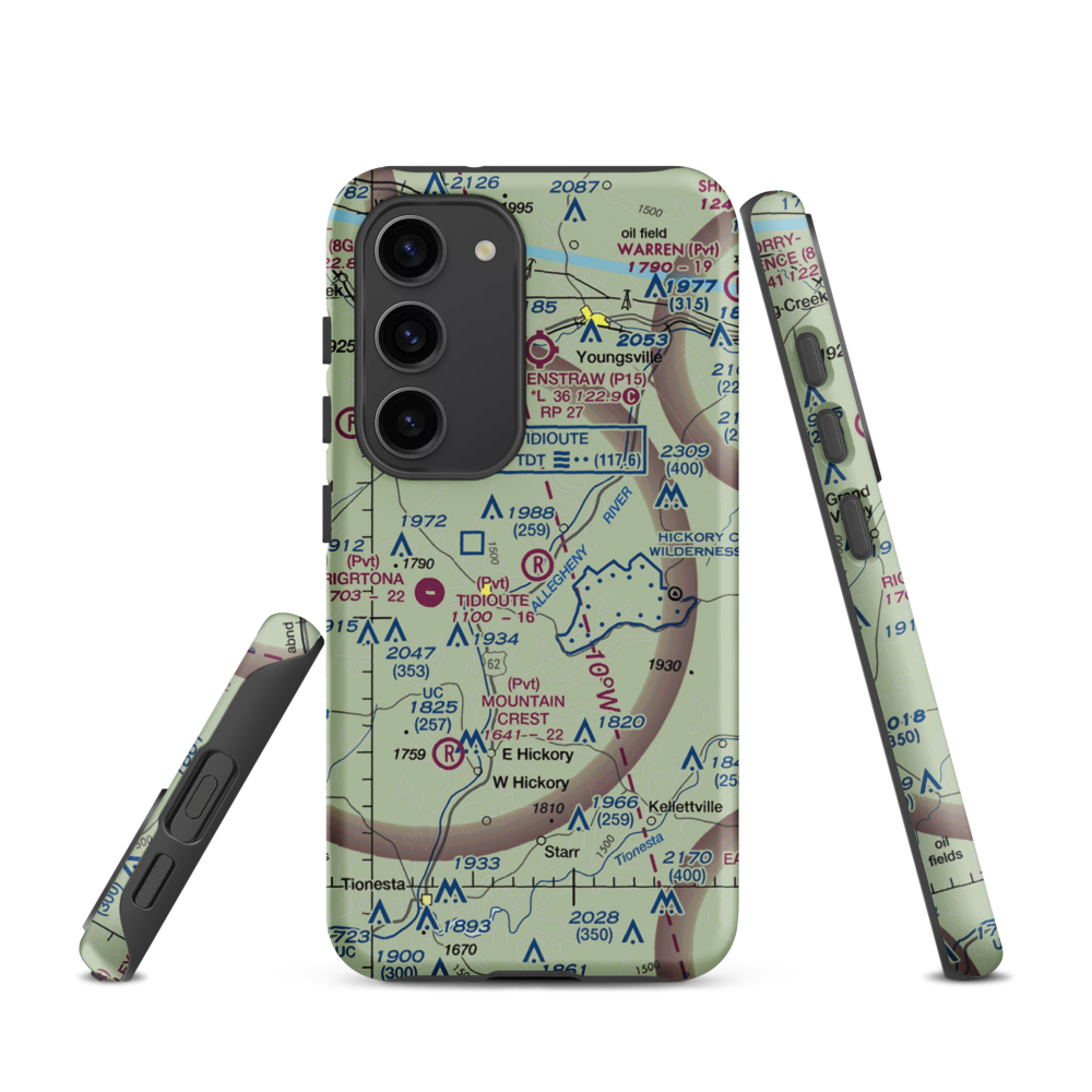 Tidioute Airport (PS61) VFR Sectional Samsung Phone Case Samsung Galaxy S23 model shown