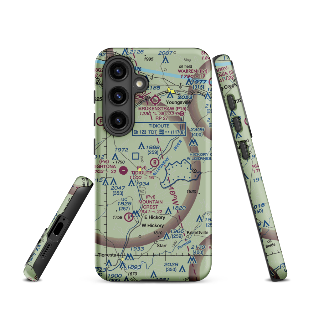 Tidioute Airport (PS61) VFR Sectional Samsung Phone Case Samsung Galaxy S24 model shown