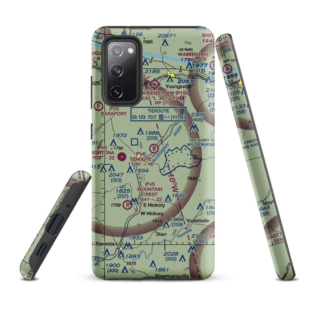 Tidioute Airport (PS61) VFR Sectional Samsung Phone Case Samsung Galaxy S20 FE model shown