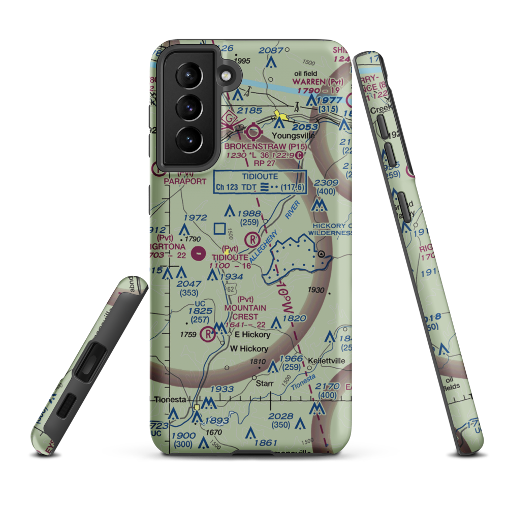 Tidioute Airport (PS61) VFR Sectional Samsung Phone Case Samsung Galaxy S21 FE model shown
