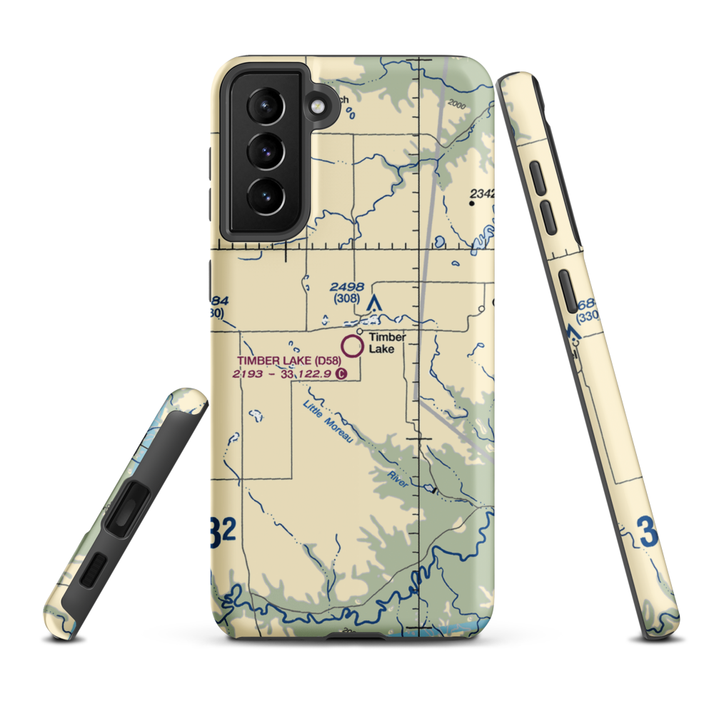 Timber Lake Municipal Airport (D58) VFR Sectional Samsung Phone Case Samsung Galaxy S21 Plus model shown