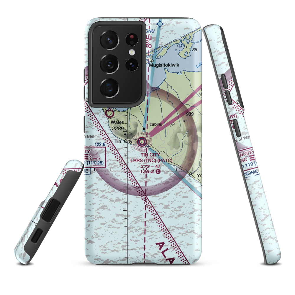 Tin City Long Range Radar Station Airport (TNC) VFR Sectional Samsung Phone Case Samsung Galaxy S21 Plus model shown
