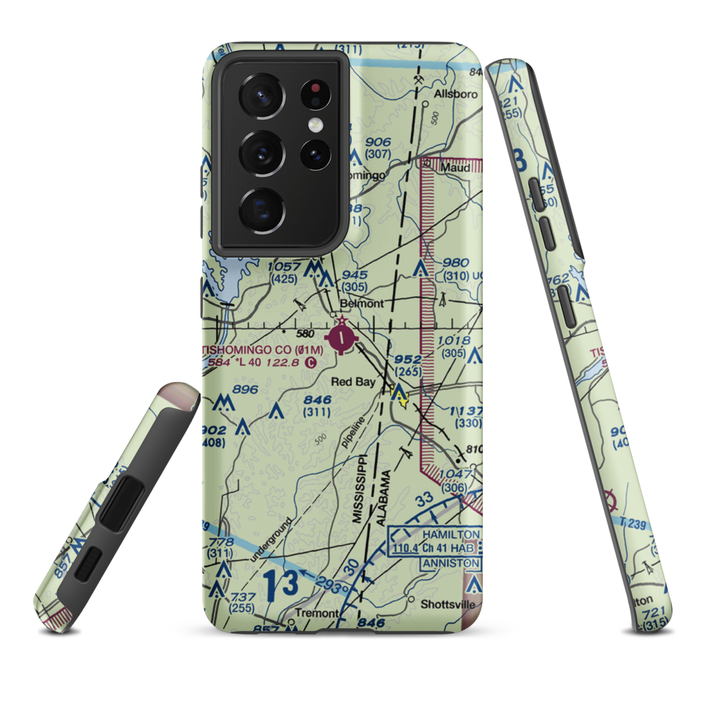 Tishomingo County Airport (01M) VFR Sectional Samsung Phone Case Samsung Galaxy S21 Plus model shown