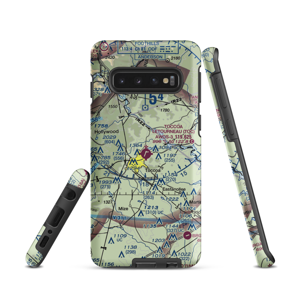 Toccoa Airport - R.G. Letourneau Field (TOC) VFR Sectional Samsung Phone Case Samsung Galaxy S10 model shown