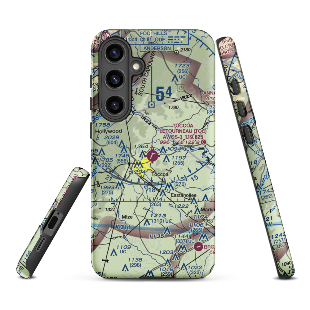 Toccoa Airport - R.G. Letourneau Field (TOC) VFR Sectional Samsung Phone Case Samsung Galaxy S24 Plus model shown