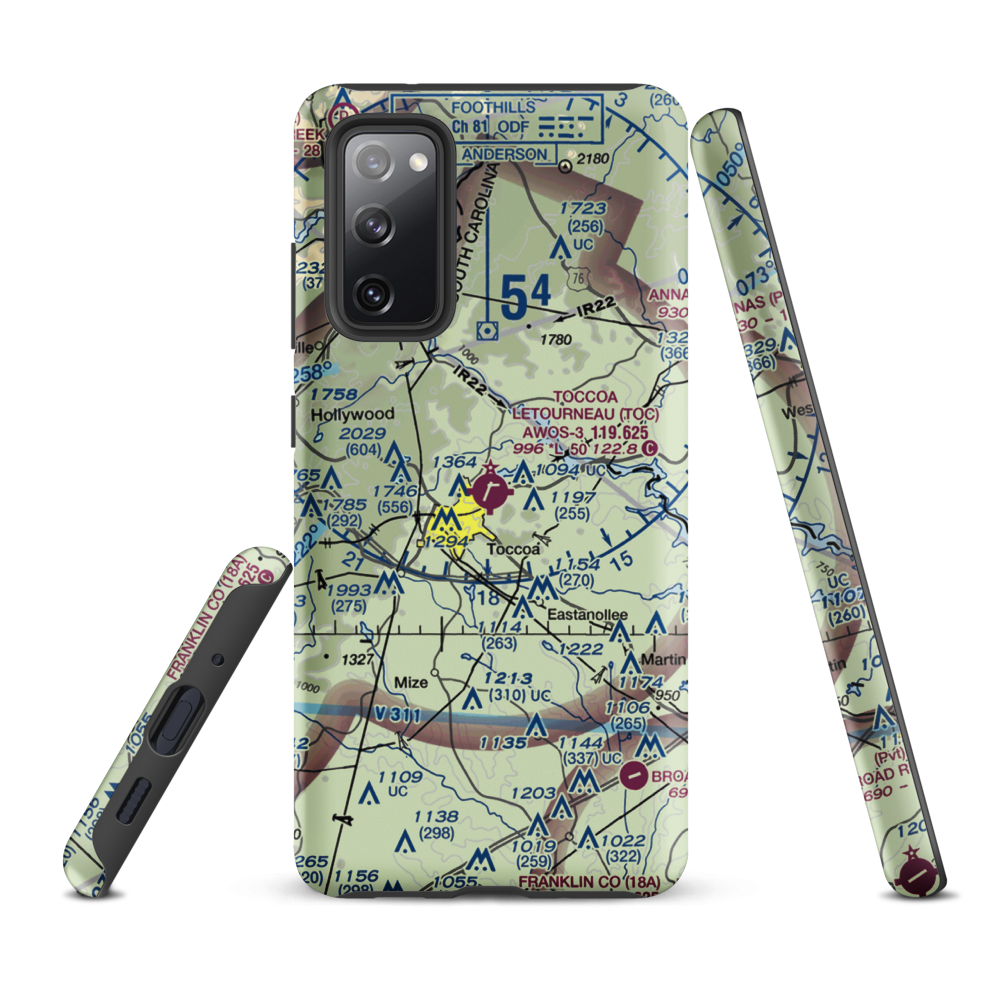 Toccoa Airport - R.G. Letourneau Field (TOC) VFR Sectional Samsung Phone Case Samsung Galaxy S20 FE model shown