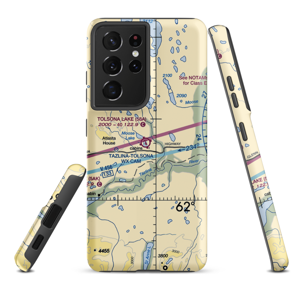 Tolsona Lake Seaplane Base (58A) VFR Sectional Samsung Phone Case Samsung Galaxy S21 Plus model shown