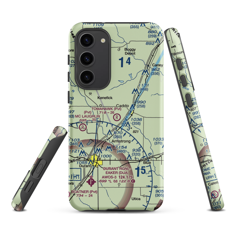 Tomahawk Airport (9OK4) VFR Sectional Samsung Phone Case Samsung Galaxy S23 Plus model shown