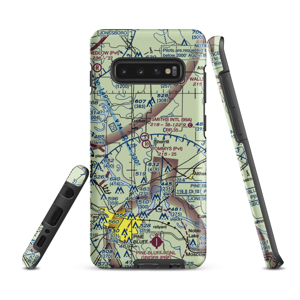 Tommy's Flying Service Inc Airport (AR22) VFR Sectional Samsung Phone Case Samsung Galaxy S10 Plus model shown