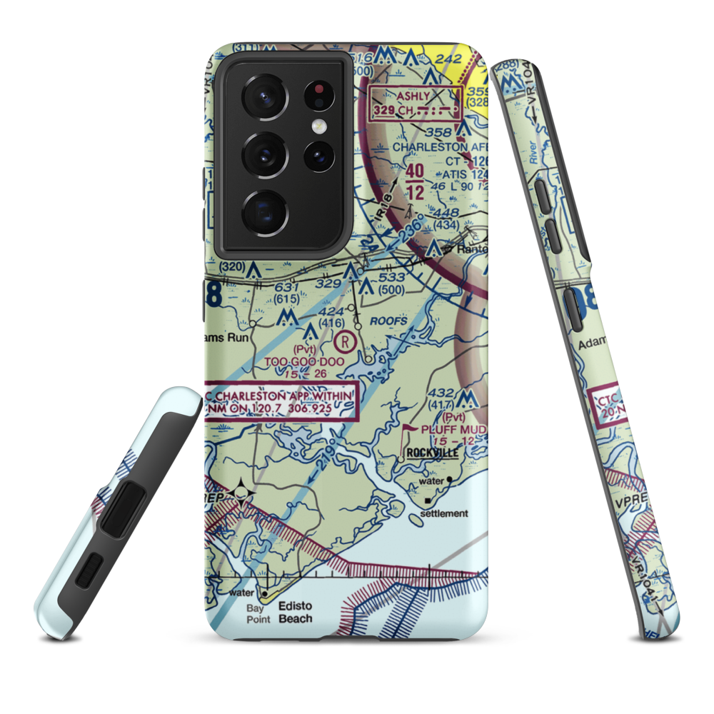 Too Goo Doo Farms Airport (SC51) VFR Sectional Samsung Phone Case Samsung Galaxy S21 Plus model shown