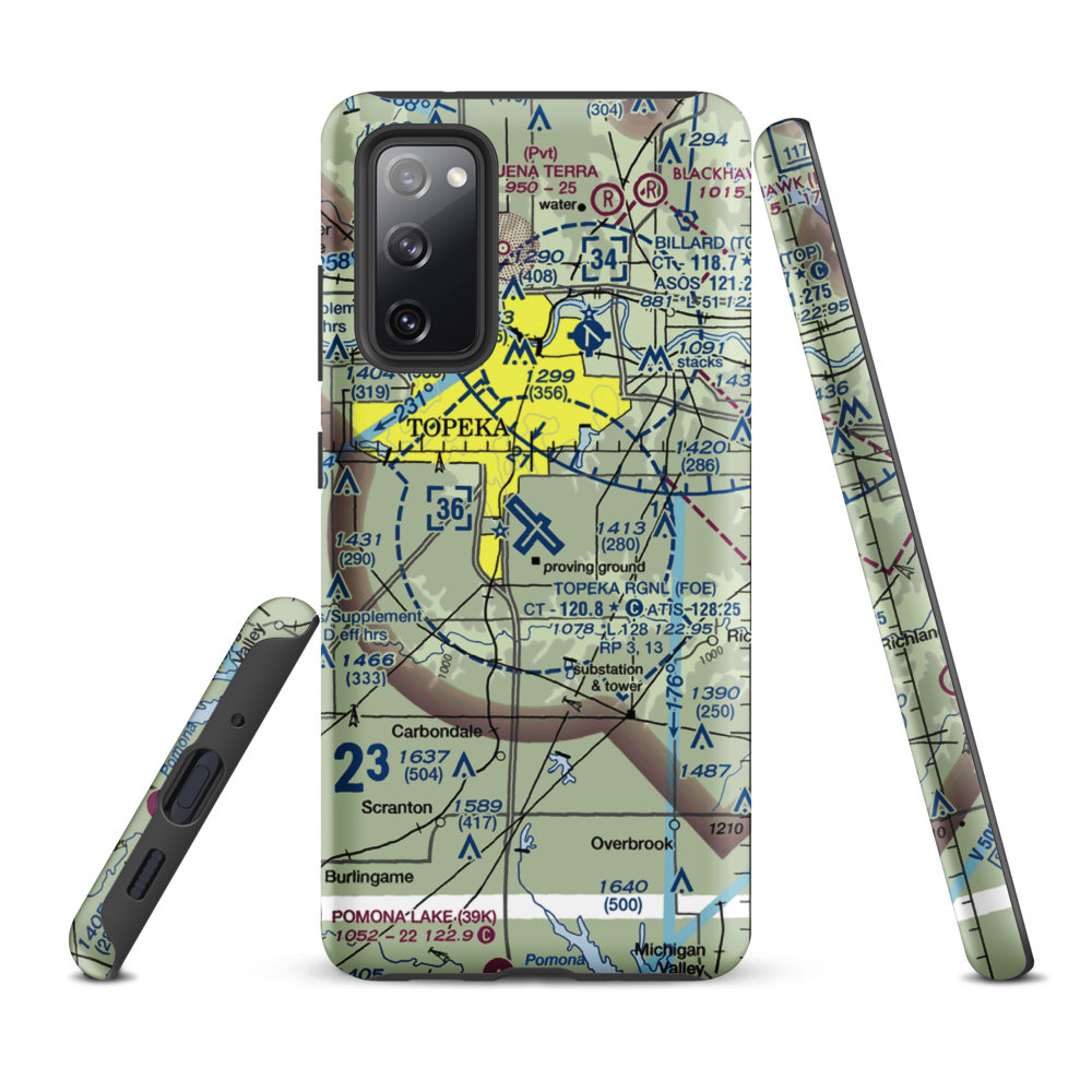 Topeka Regional Airport - Forbes Field (FOE) VFR Sectional Samsung Phone Case Samsung Galaxy S20 FE model shown