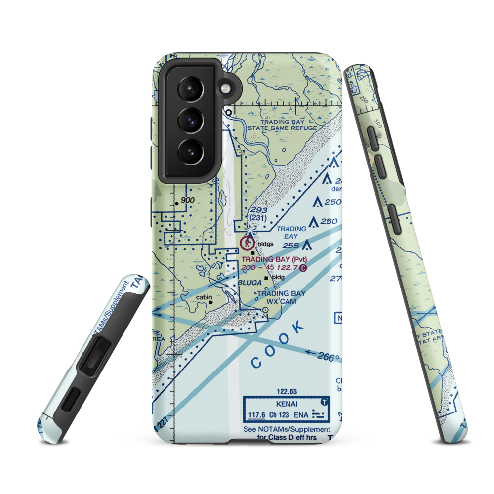 Trading Bay Production Airport (5AK0) VFR Sectional Samsung Phone Case Samsung Galaxy S21 FE model shown