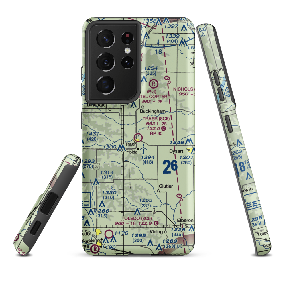 Traer Municipal Airport (8C6) VFR Sectional Samsung Phone Case Samsung Galaxy S21 Plus model shown