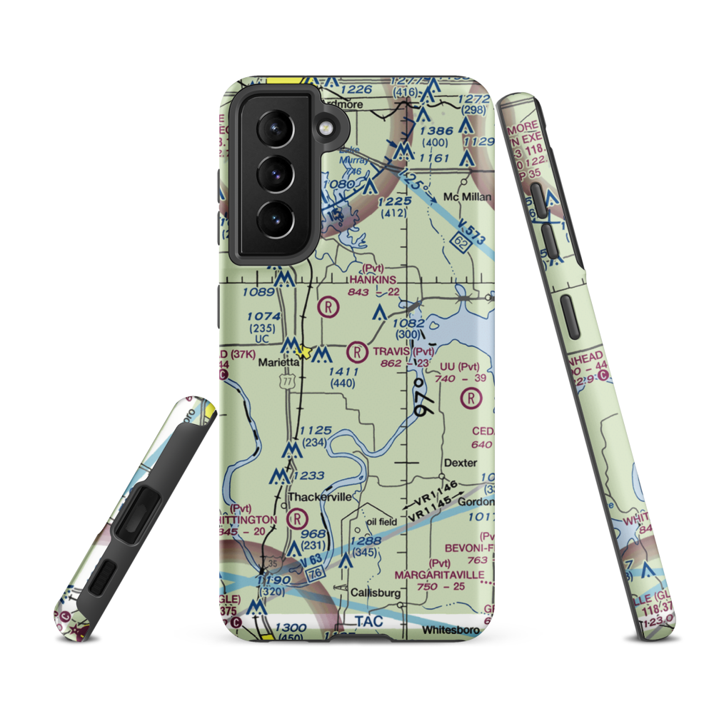 Travis Airport (OK29) VFR Sectional Samsung Phone Case Samsung Galaxy S21 FE model shown