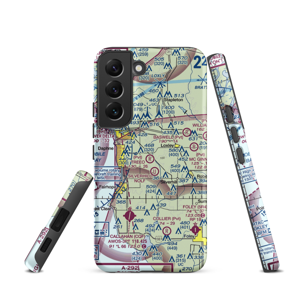 Treeo Airport (4AL3) VFR Sectional Samsung Phone Case Samsung Galaxy S22 model shown