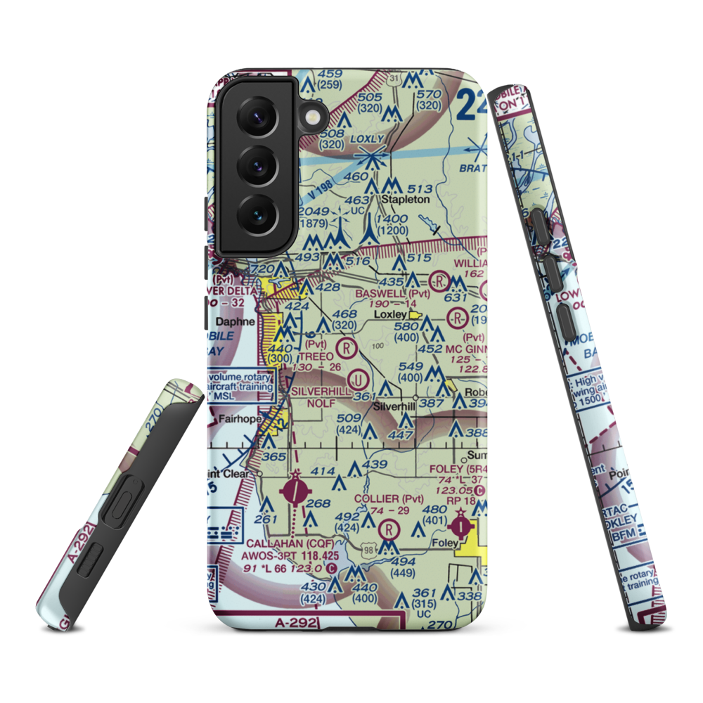 Treeo Airport (4AL3) VFR Sectional Samsung Phone Case Samsung Galaxy S22 Plus model shown