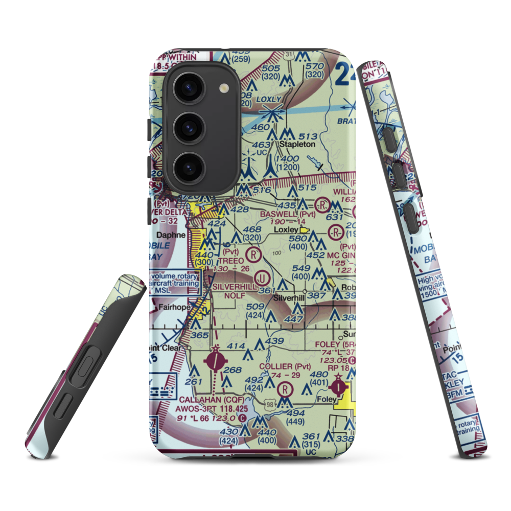 Treeo Airport (4AL3) VFR Sectional Samsung Phone Case Samsung Galaxy S23 Plus model shown