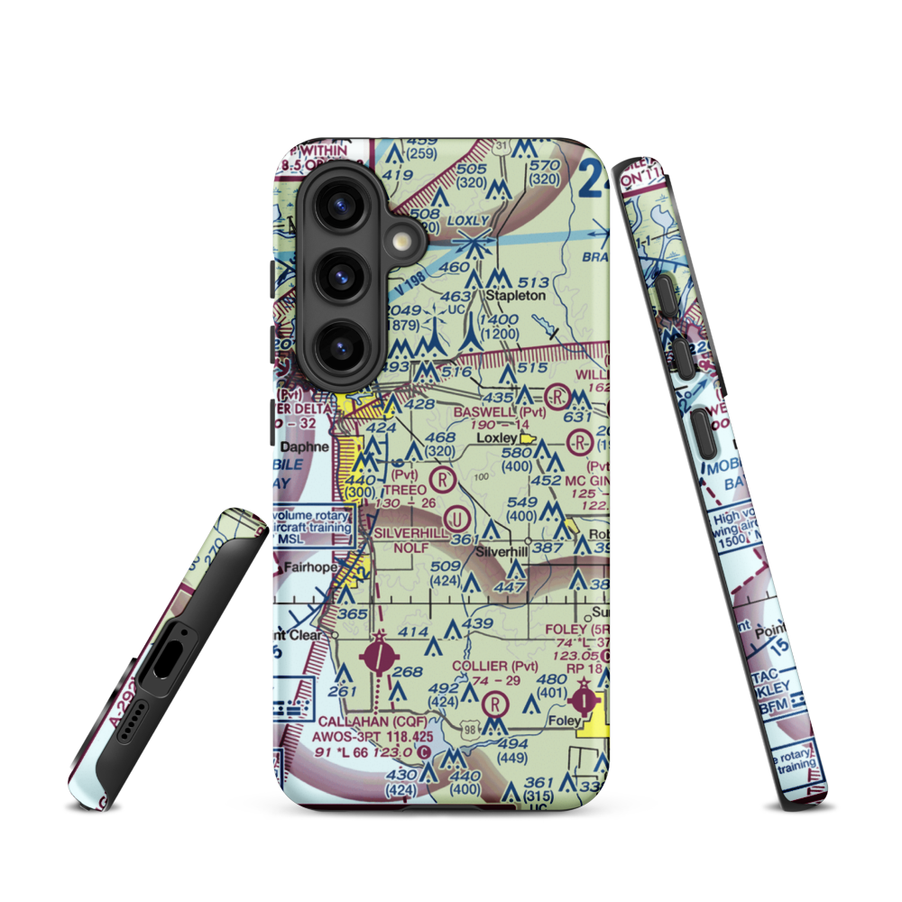 Treeo Airport (4AL3) VFR Sectional Samsung Phone Case Samsung Galaxy S24 model shown