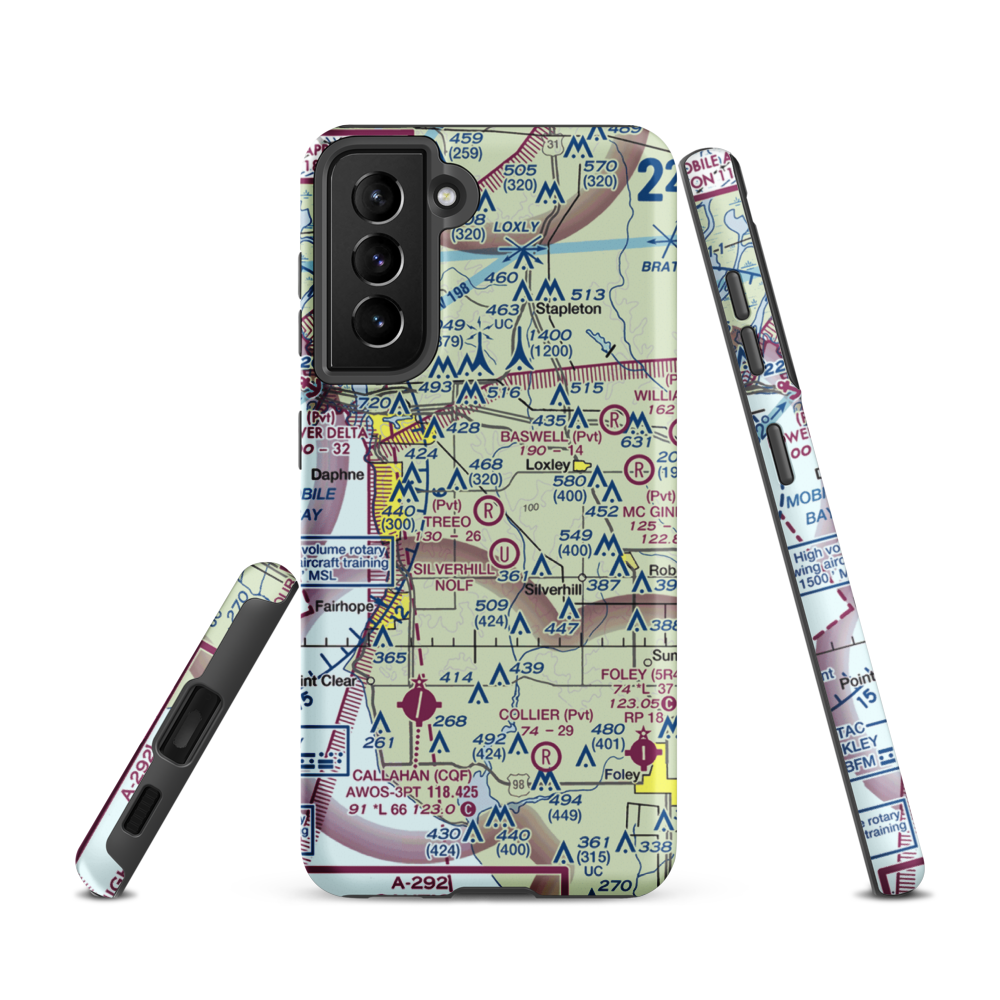 Treeo Airport (4AL3) VFR Sectional Samsung Phone Case Samsung Galaxy S21 model shown
