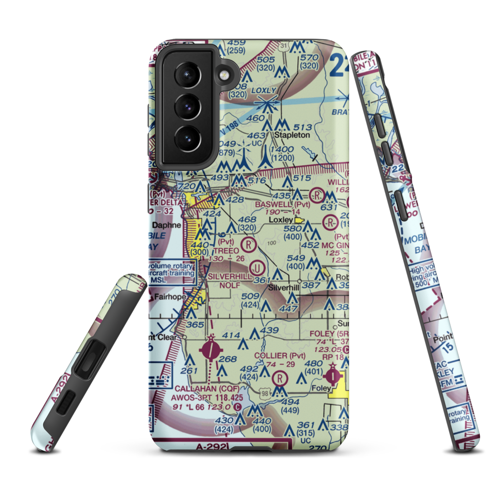 Treeo Airport (4AL3) VFR Sectional Samsung Phone Case Samsung Galaxy S21 FE model shown