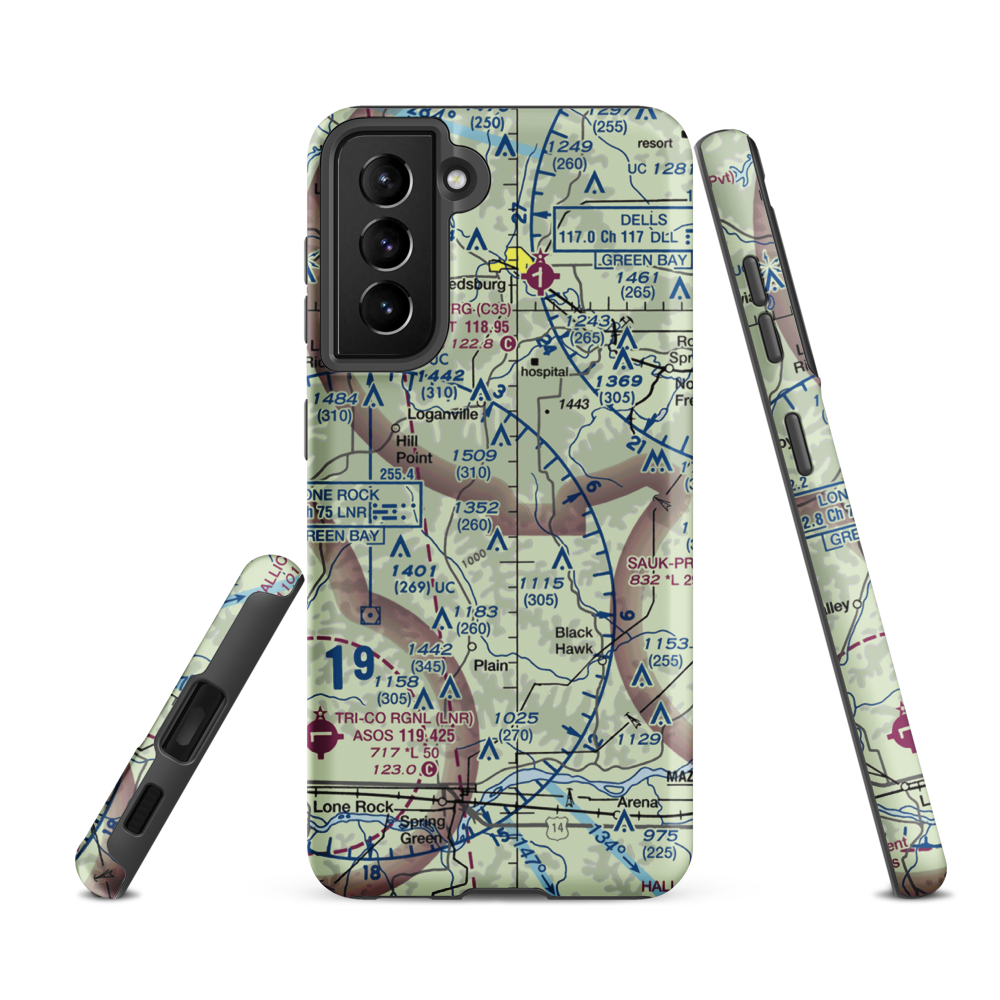 Tri-Center Airport (49WI) VFR Sectional Samsung Phone Case Samsung Galaxy S21 FE model shown